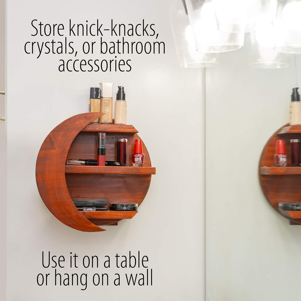CHAMAMA Moon Shelf, Boho Wooden Wall Decor for Crystals R3590