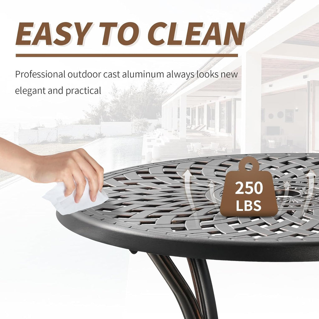 Outdoor Round Patio Dining Table with Umbrella Hole, Metal Black I91259