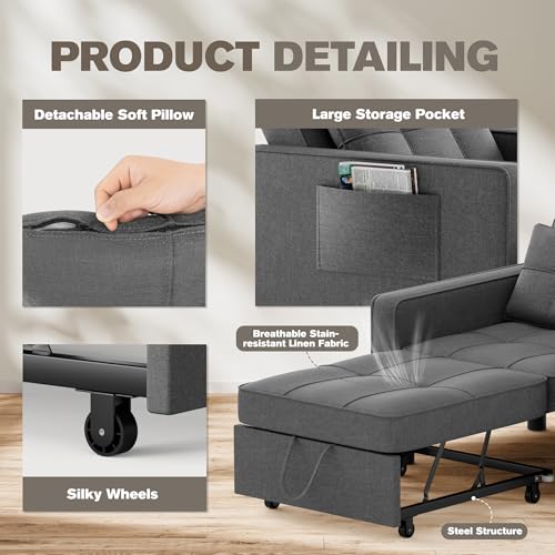 JUMMICO 3-in-1 Convertible Sleeper Sofa Bed with Adjustable Backrest, Beige L703