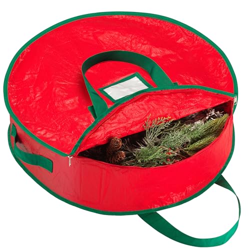 Handy Laundry Christmas Wreath Storage Bag - Durable, Tarp Material, Zipper, Sturdy Carry Handles, Pest Protection - Ideal Home, Garage Organization for Seasonal Holiday Wreath Decorations (30")