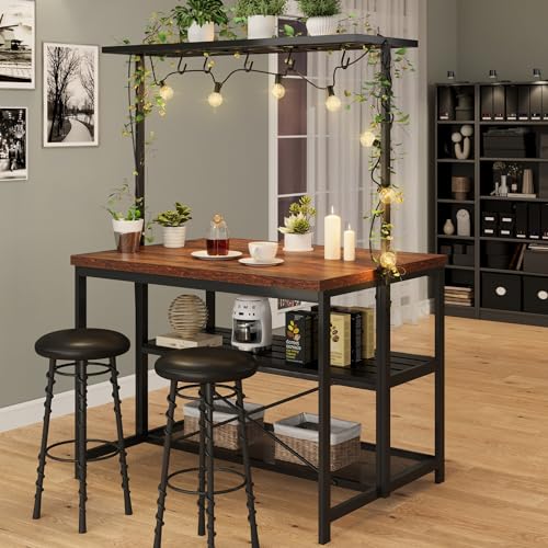 Kitchen Island with Storage, Bakers Rack with Power Outlet, 3 Tier Microwave Stand, Coffee Bar Table I24443