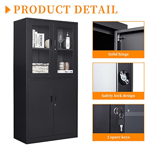 Metal Storage Cabinet with Doors and Shelves, 71" Locking Steel, White L799