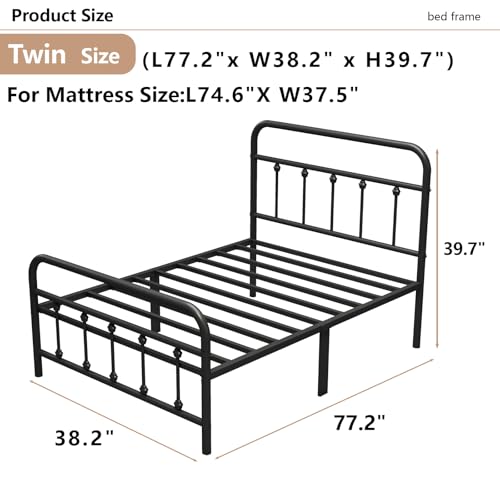 Vengarus Metal Bed Frame Full Size with Headboard, Heavy Duty Steel Slat, Black S383
