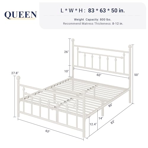 Allewie 14 Inch Full Size Metal Platform Bed Frame with Victorian Headboard, Black E84939