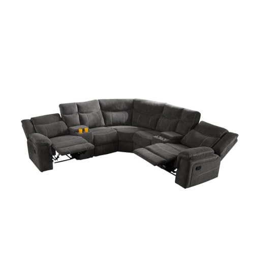 Power Recliner Sofa Grey Fabric Sectional with Cup Holders K157