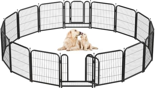 Metal Dog Playpen 40 Inch Height 16 Panels Indoor Outdoor Black-Silver W932257