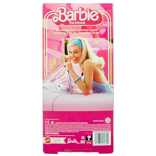 Barbie The Movie Doll Margot Robbie Collectible in Pink Gingham Dress D492