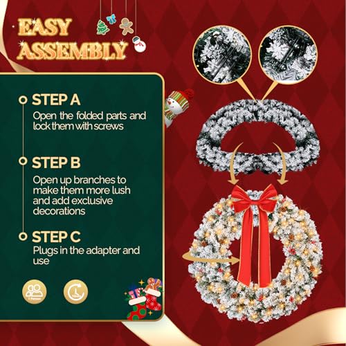 VINGLI 48 Inch Pre-lit Artificial Christmas Wreath with 150 LED Lights T885