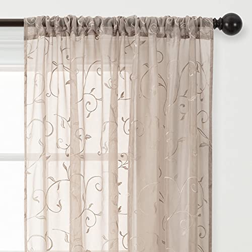 Chanasya Premium Embroidered Swirl Vine Sheer Curtains 52" x 108" Navy Blue 2 Panels A138