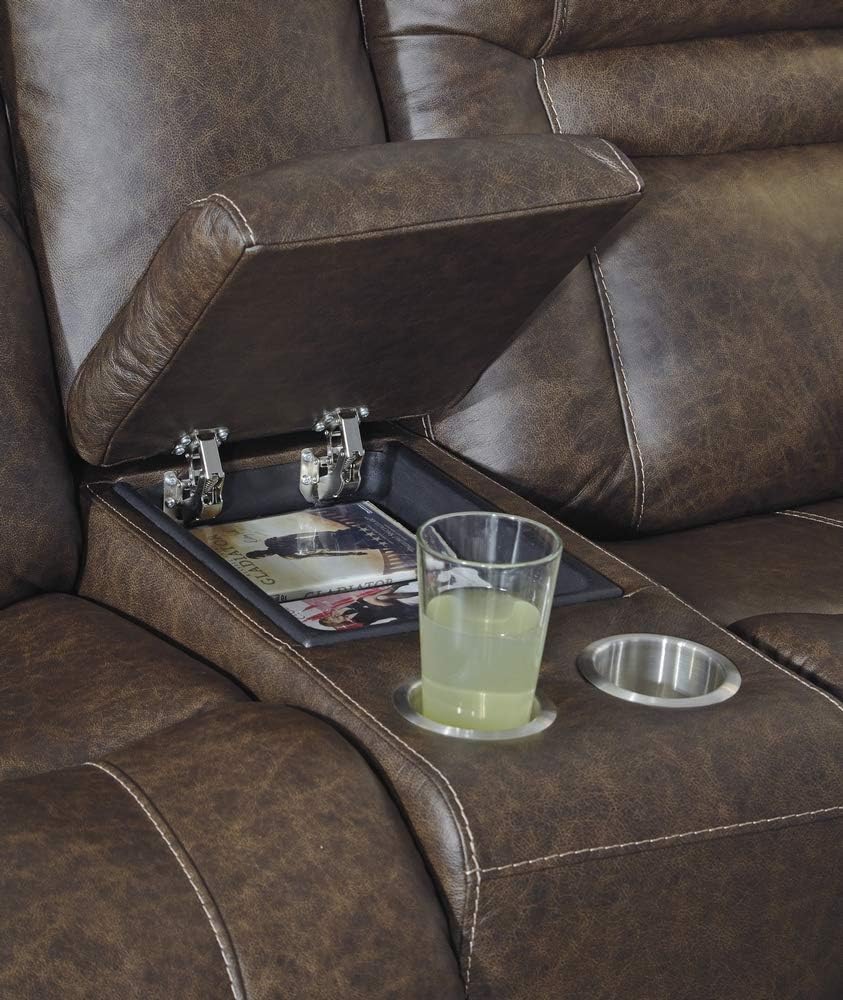 Signature Design by Ashley Wurstrow Leather Power Reclining Loveseat with USB Charging, Brown Q13166