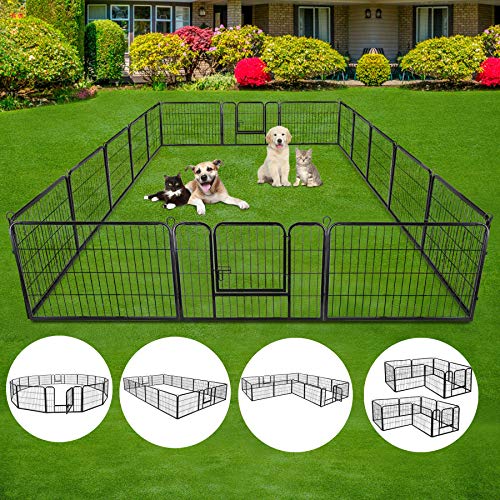 LEMY 16 Panels 32 in Metal Pet Playpen with Door, Black N86004