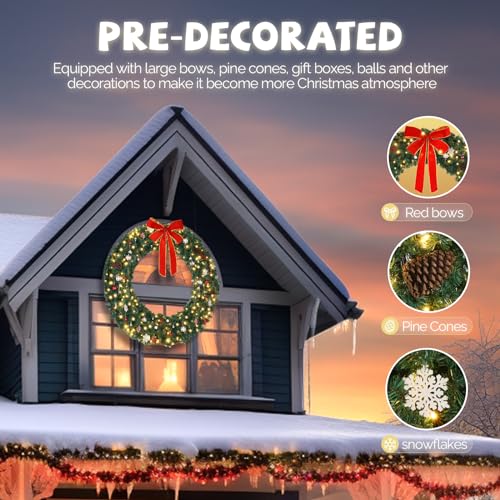 VINGLI 48 Inch Pre-lit Artificial Christmas Wreath with 150 LED Lights T885