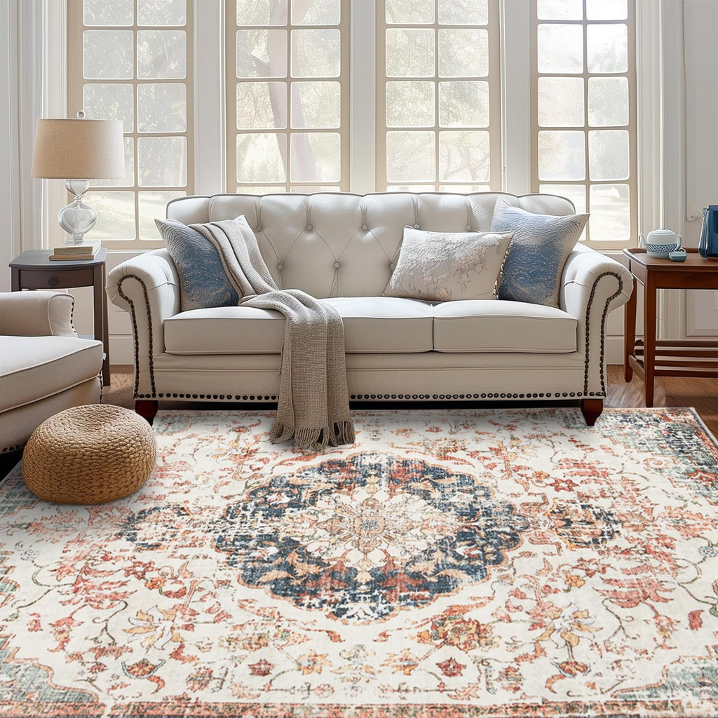 Large Washable Area Rug for Living Room 5x7, Boho Non Slip Low Pile Carpet C889