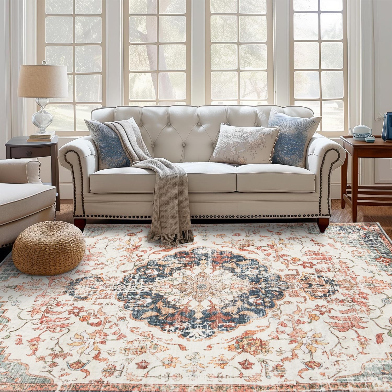 Large Washable Area Rug for Living Room 5x7, Boho Non Slip Low Pile Carpet C889