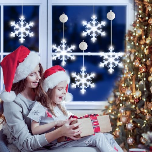 5Pack Christmas Window Lights Snowflake LED with Timer Battery Powered U214