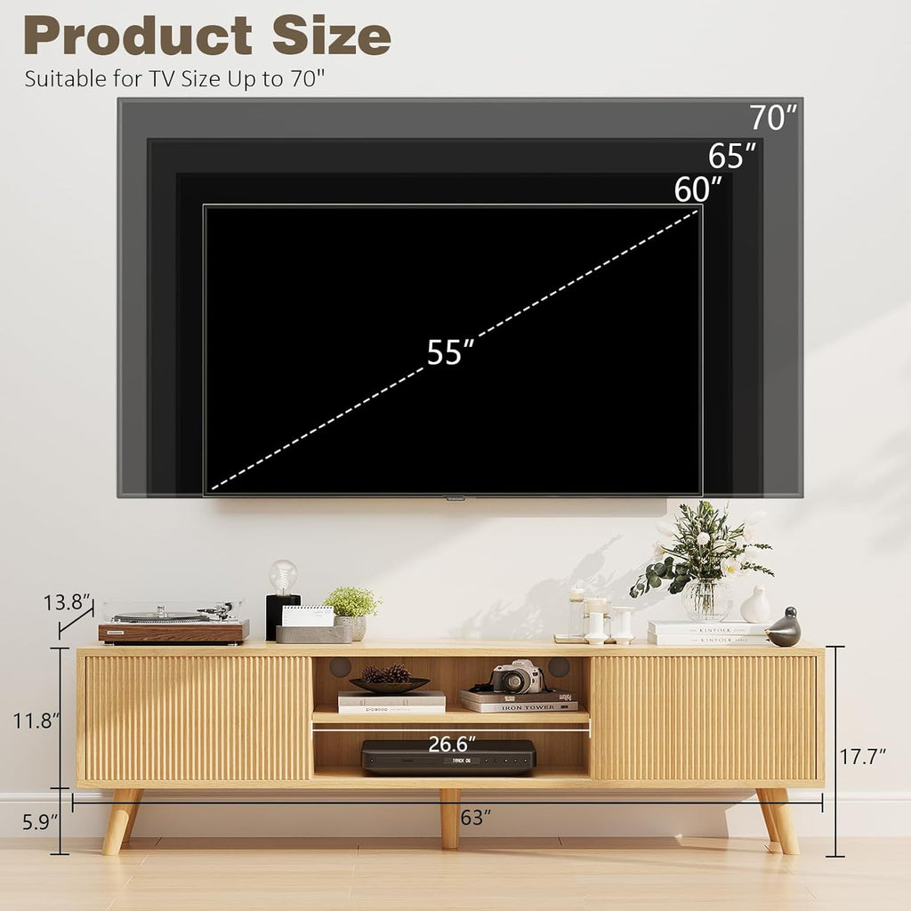 Boho Wood TV Stand for TVs Up to 75 Inches with Sliding Doors E438001
