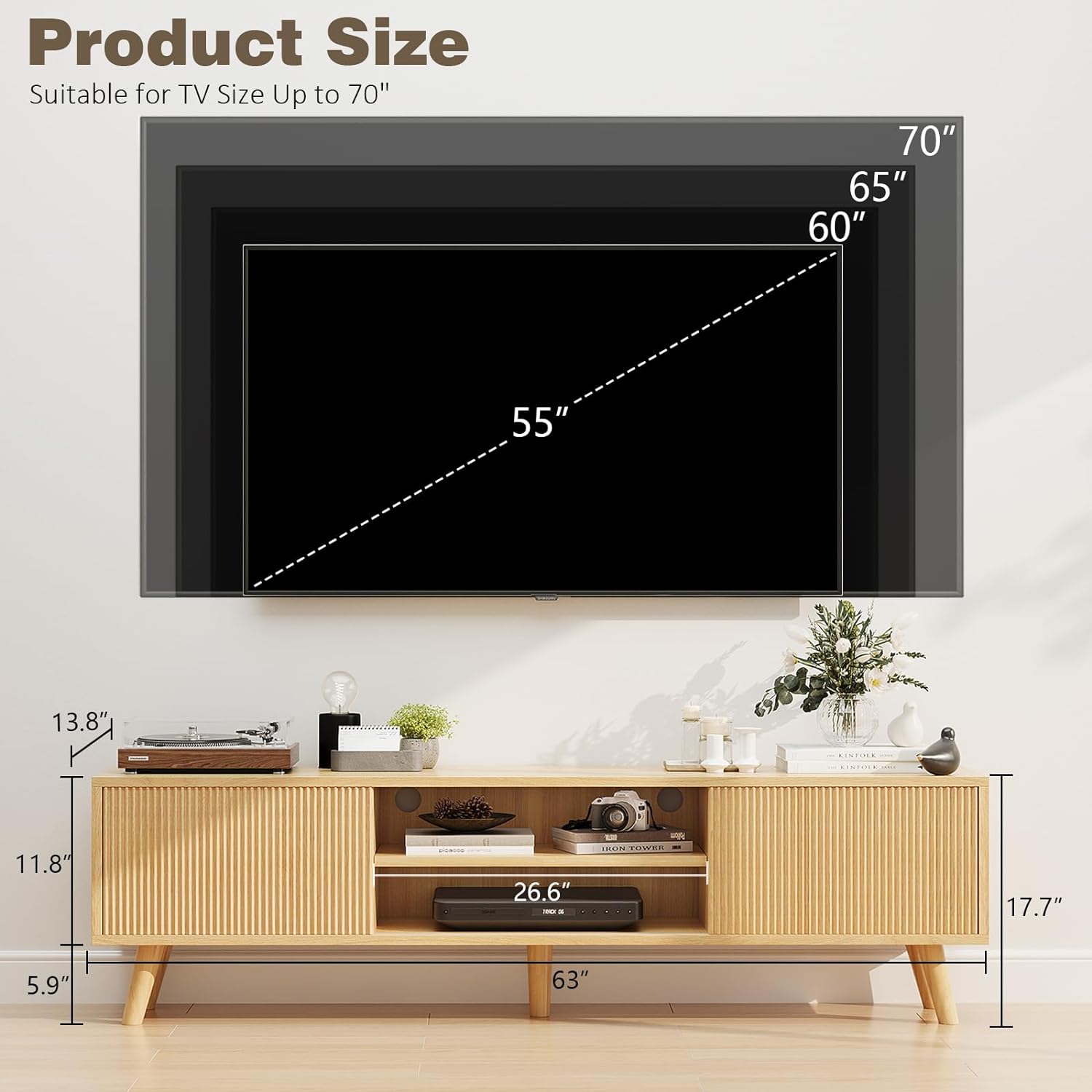 Boho Wood TV Stand for TVs Up to 75 Inches with Sliding Doors E438001