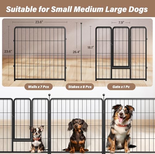 HealSmart Dog Playpen Indoor 32" Height 8 Panels for Small/Medium Dogs, Black J454