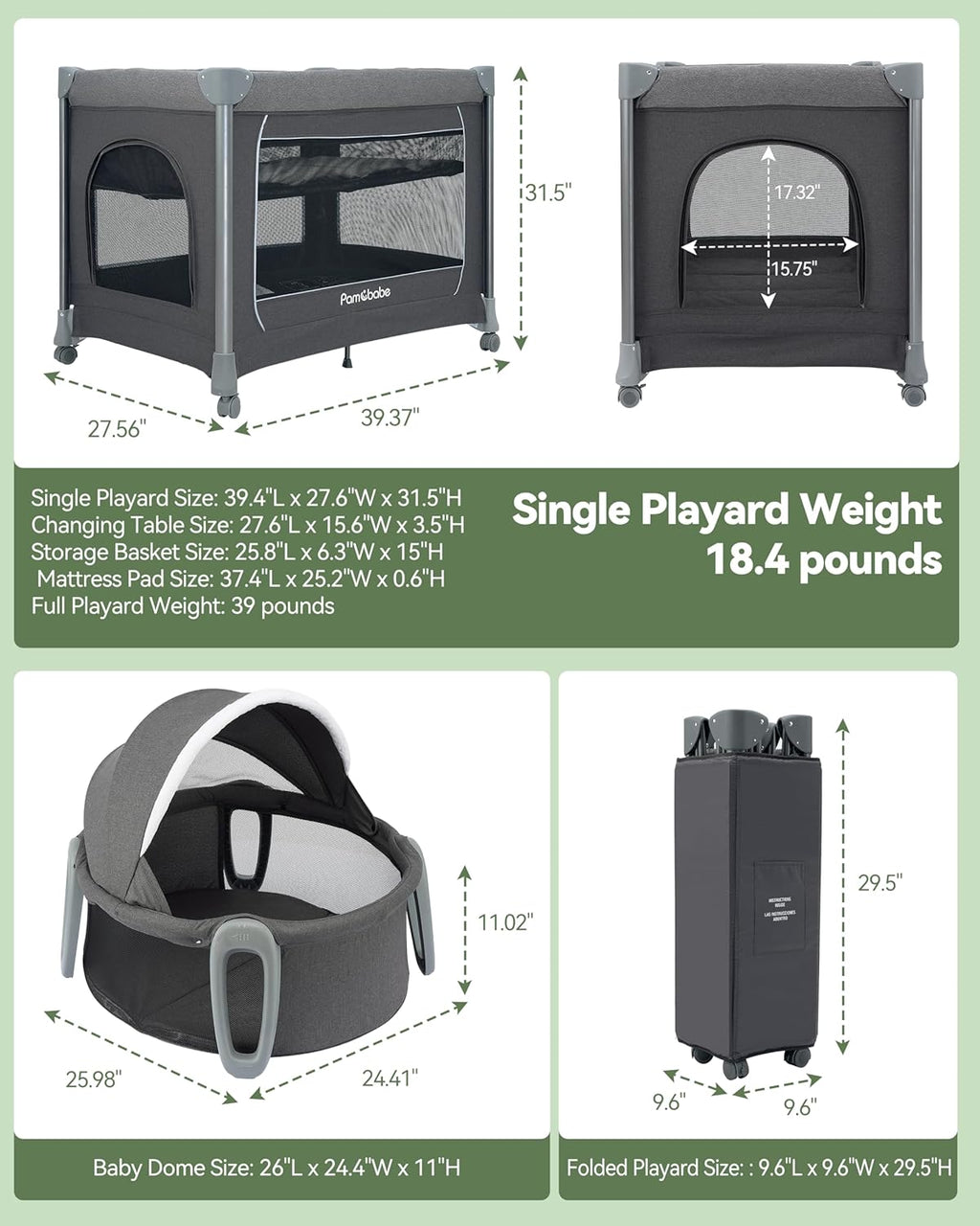 Pamo Babe 4-in-1 Deluxe Nursery Center, Portable Baby Playard with Changing Table O16864