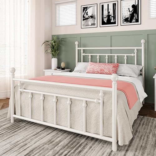 Allewie 14 Inch Full Size Metal Platform Bed Frame with Victorian Headboard, Black E84939