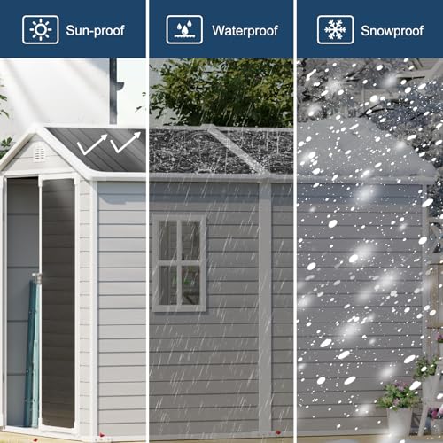 Outdoor Resin Storage Shed with Floor, 5x3 FT, Waterproof, Lockable Door, Gray H391