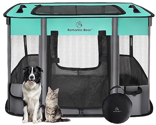 Foldable Dog Cat Playpen with Carrying Case, Water-Resistant, Indoor Outdoor V14642