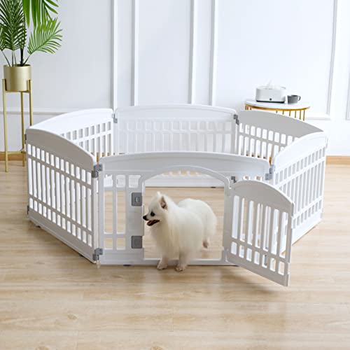 Pet Playpen for Dogs Heavy Plastic Exercise Pen Indoor Outdoor Folding Cage 6 Panels White L83956