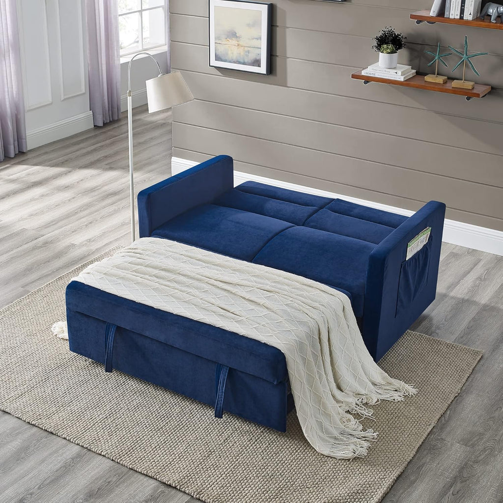 3-in-1 Convertible Sofa Bed with Adjustable Backrest, Blue 54.5" B650380