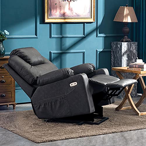 MCombo Power Lift Recliner Chair for Elderly with Heat and Massage, Faux Leather, Black V60394