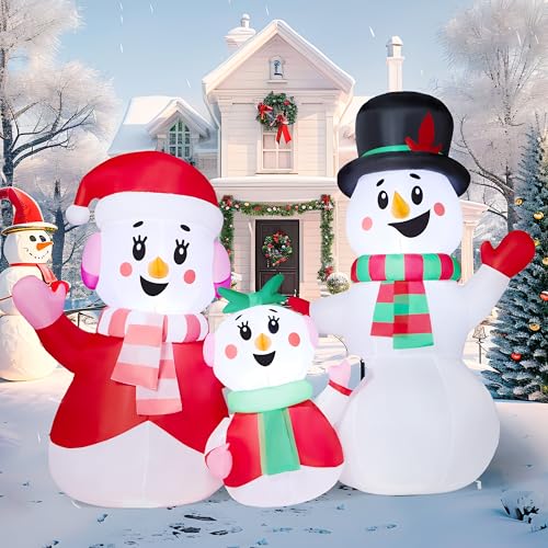 JOYIN 4FT Christmas Inflatables Snowman Family Outdoor Decorations with LEDs C920