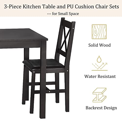 3 Piece Wooden Kitchen Table Set for 2, Brown Y10319