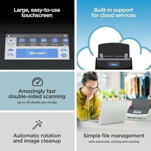 ScanSnap iX2500 Wireless and USB Document Scanner with Touchscreen, 100 Page ADF, White P500137