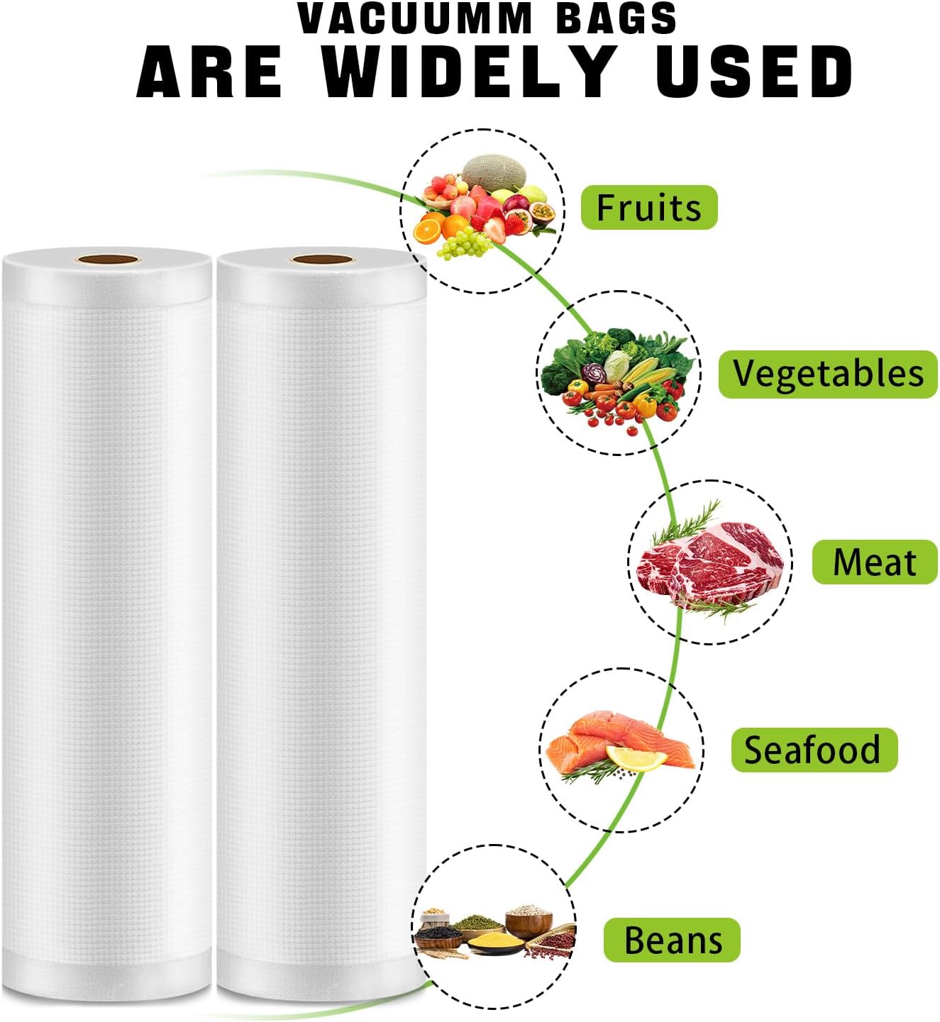 Vacuum Sealer Bags 11"x20' Rolls 2 Pack for Food Saver, BPA Free Z869