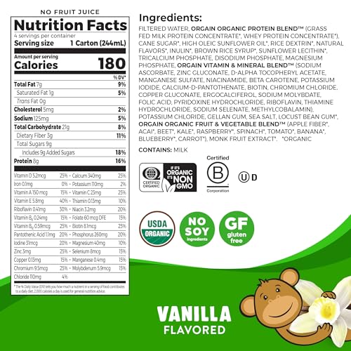 Orgain Organic Kids Protein Nutritional Shake, Chocolate, 8g Protein, 8.25 Fl Oz (Pack of 12) S5828
