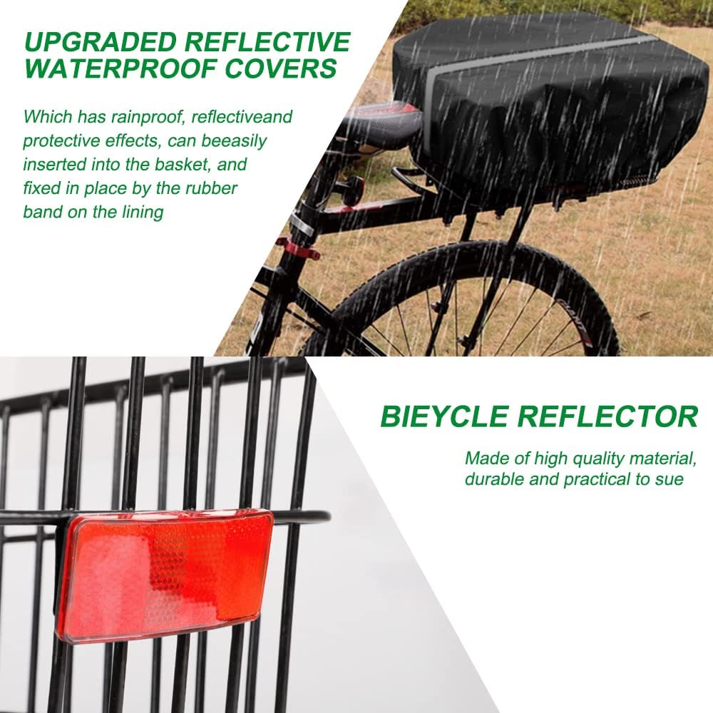 Rear Bike Basket, Waterproof Metal Wire with Reflective Cover, Large Capacity, Fits Most Rear Racks C726