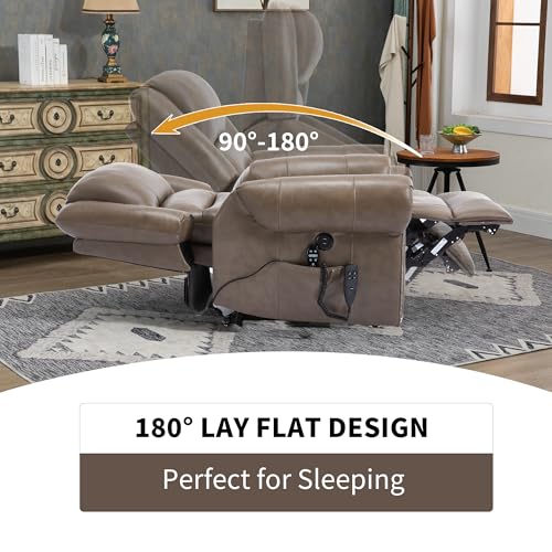 Dual Motor Power Lift Recliner Chair with Massage and Heat, Faux Leather, Brown V8458