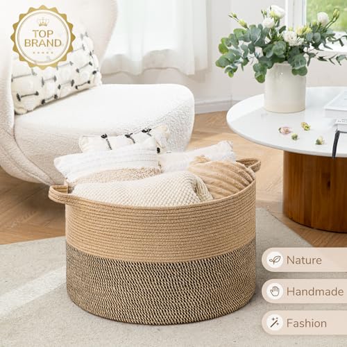 INDRESSME Large Cotton Rope Storage Basket with Handles, 90L Grey R37552