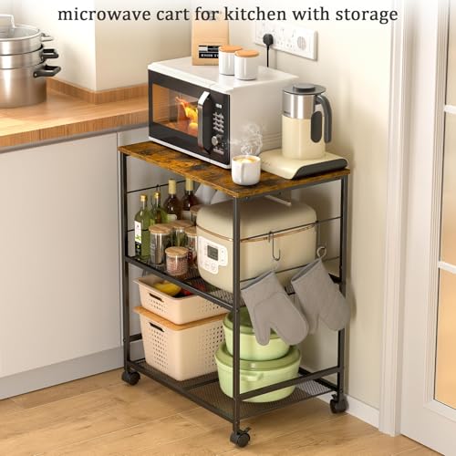 Rolling Kitchen Microwave Cart with Storage, Lockable Wheels S489447