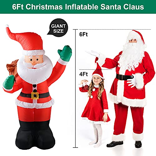 COOLWUFAN 6 FT Christmas Inflatables Santa Claus with Gifts Bag, LED Lights Outdoor Yard Decoration T979