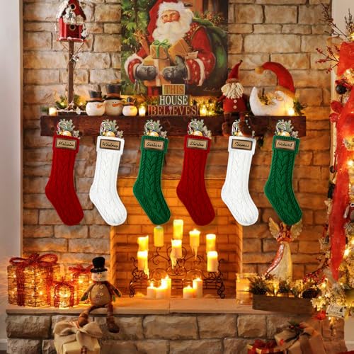 6 Pack Personalized Christmas Stockings 18in Knitted with Leather Patches Red and White F78226