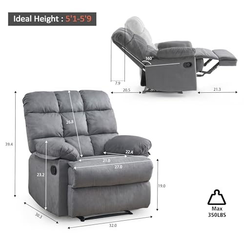 Rocker Recliner Chair for Adults, Upholstered Fabric, Gray Q751300
