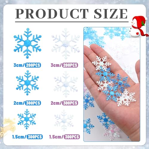 1600 Pieces 3 Size Snowflake Glitter Confetti for Christmas Party Table Decor P404201