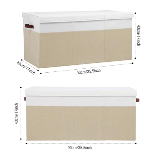Large Toy Storage Box with Lid and Dividers for Kids, Beige and White X95078