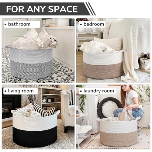 INDRESSME Large Cotton Rope Storage Basket with Handles, 90L Grey R37552