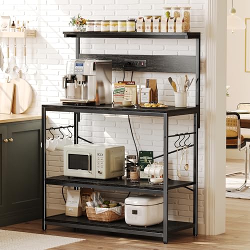 SUPERJARE Kitchen Bakers Rack with Power Outlet, Coffee Bar Table, Rustic Brown W637