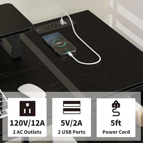 55 inch Computer Desk with Drawers, Power Outlet and LED Light, Rustic Brown K308484