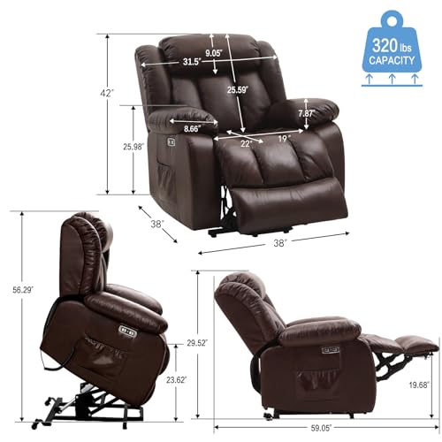 Genuine Leather Electric Power Lift Recliner for Elderly with Massage and Heating (Black) Q651