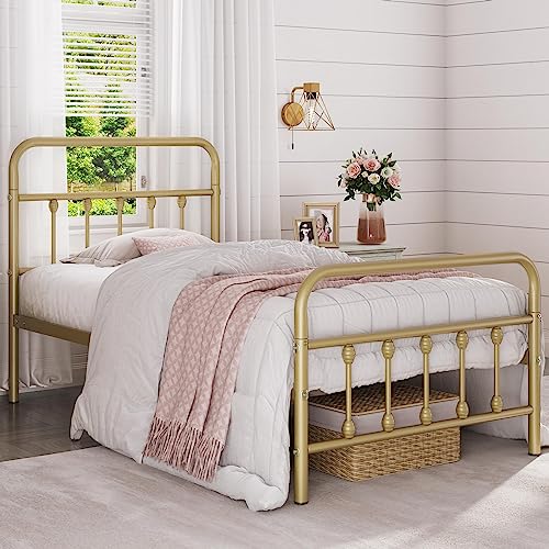 Yaheetech Classic Metal Platform Bed Frame with Victorian Headboard, Full Size Black T81083