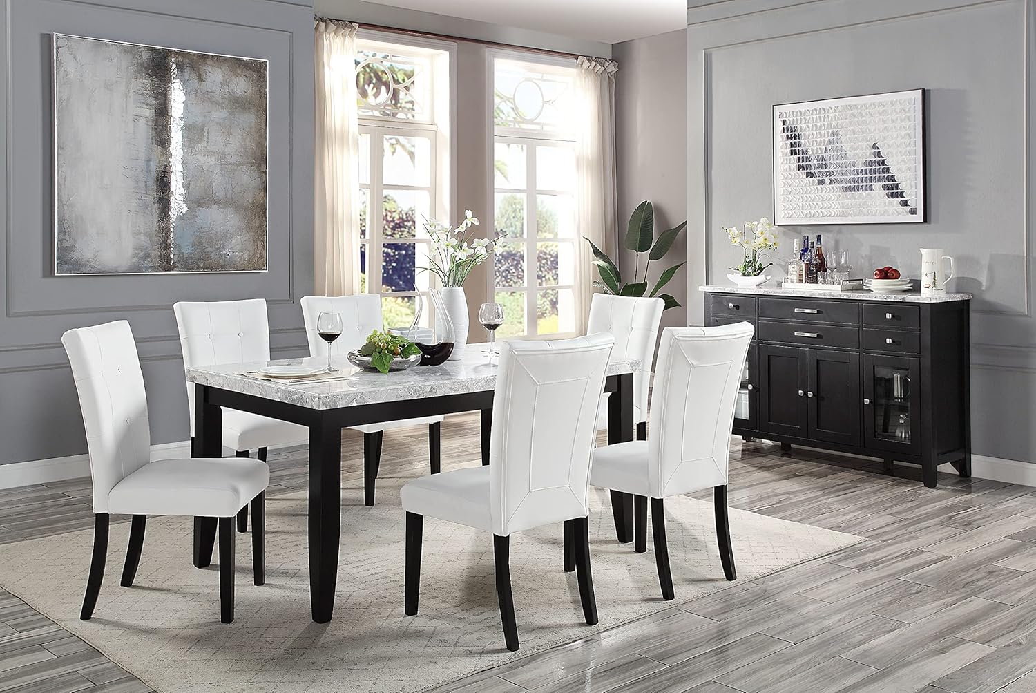 Acme Hussein Rectangular Marble Top Dining Table Black U5846