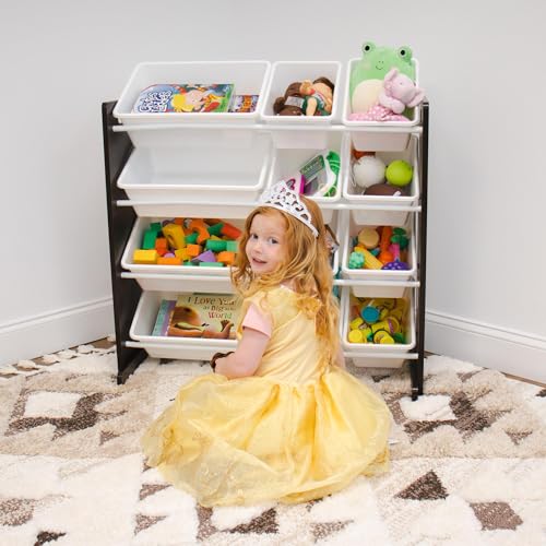 Humble Crew Kids Toy Storage Organizer with 12 Plastic Bins, Grey/White O74556
